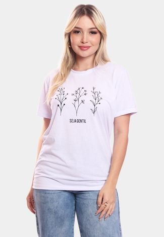 Tshirt Blusa Feminina Seja Gentil Estampada Manga Curta Camiseta Camisa Branco