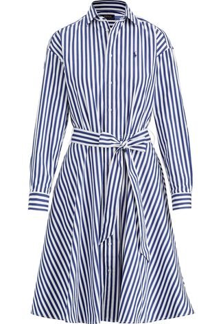 Vestido Chemise Lauren Ralph Lauren Midi Stripe Azul/Branco