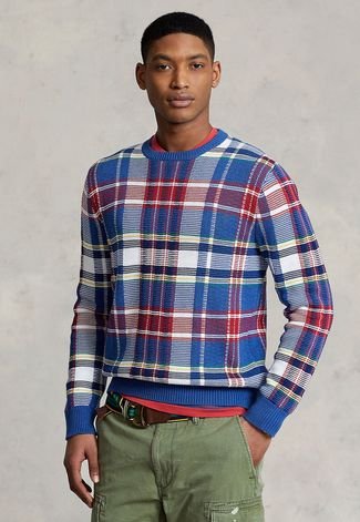 Suéter Tricot Polo Ralph Lauren Xadrez Azul