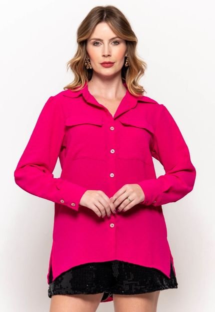 Camisa Bisô Manga Longa/Bolsos Rosa - Rosa - Marca Bisô
