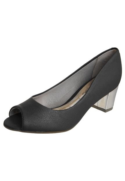 Peep Toe Beira Rio Salto Bloco Metalizado Preto - Marca Beira Rio