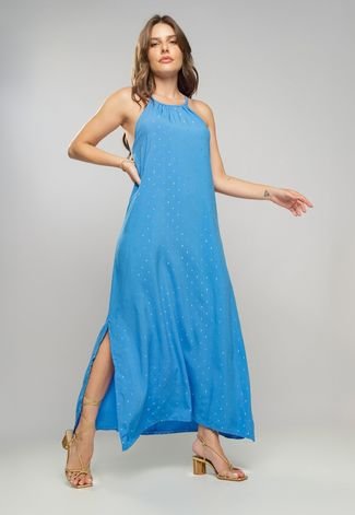 Vestido Longo Viscose Com Lurex Salvatore Fashion Azul
