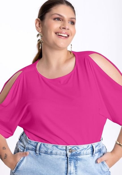 Blusa Plus Size em Malha com Abertura Ombros - Marca Lunender