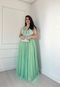Vestido Longo de Festa Plus Size Curvy Micro tule com Brilho Renda Luciana Verde Tifanny - Marca Cia do Vestido