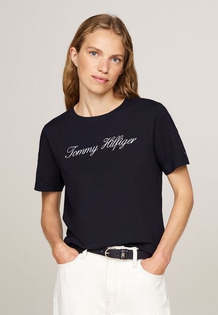 Camiseta Tommy Hilfiger Regular Logo Azul-Marinho - Marca Tommy Hilfiger