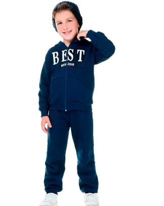 kit 2 conjunto de moletom Infantil masculino felpudo jaqueta com capuz e bolso  calça 4 peças  Azul
