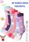 Kit 20 Pares Meia Cano Longo Feminina Menina Infantil Infanto Juvenil linha Premium -Cores Sortidas Estampadas- - Marca INCONXBRAND