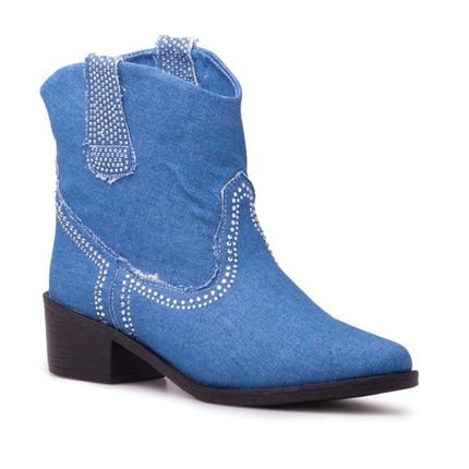 Bota Feminina Jeans Country Calce Fácil Western Pedraria Azul - Marca Via Miss