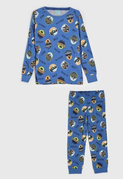 Kit Pijama 2pçs Kyly Longo Full Print Azul - Marca Kyly