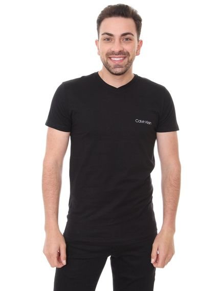 Camiseta Calvin Klein Swimwear Masculina V-Neck Slim Fit Logo Preta - Marca Calvin Klein