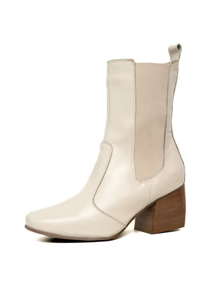 Bota Bico Quadrado Cano Curto Couro Feminina Off White Kuento Shoes - Marca KUENTO SHOES