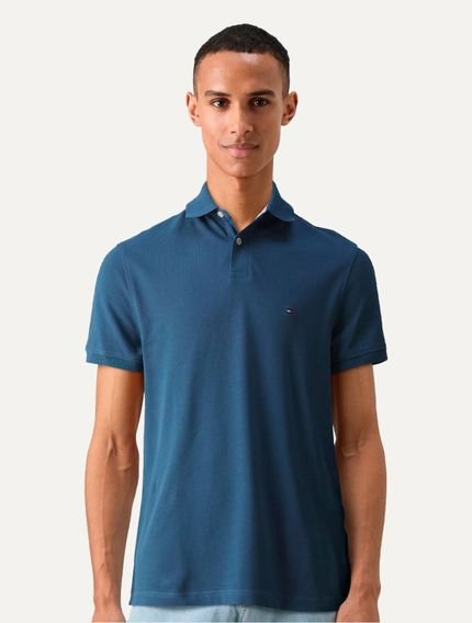 Polo Tommy Hilfiger Masculina Regular Piquet 1985 Aegean Sea Azul Incolor - Marca Tommy Hilfiger