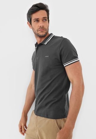 Camisa Polo Colcci Reta Frisos Grafite