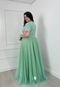 Vestido Longo de Festa Plus Size Curvy Micro tule Manga Curta Janete Verde Tiffany - Marca Cia do Vestido