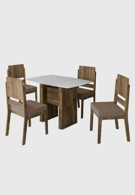 Conjunto de mesa de jantar Europa Amadeirado 1,20x0,80 C/ 4 cadeiras esmeralda RV Móveis Branco/Marrom - Marca Rv Móveis