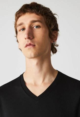 Camiseta masculina decote V em jérsei de algodão
