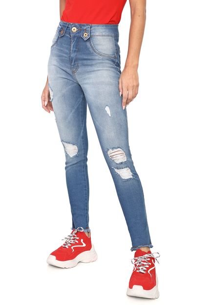Calça Jeans Biotipo Skinny Cropped Destroyed Azul - Marca Biotipo
