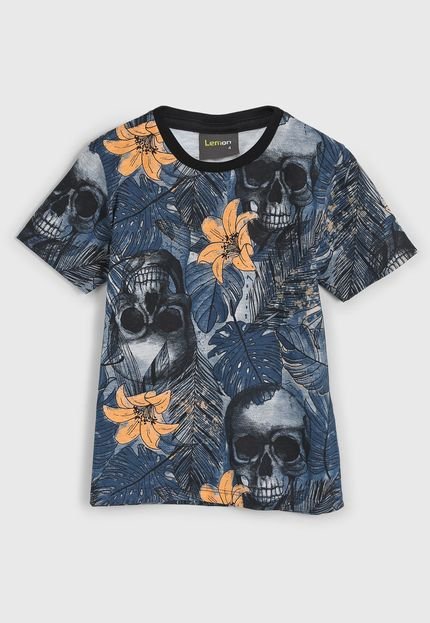 Camiseta Lemon Infantil Esqueleto Azul - Marca Lemon