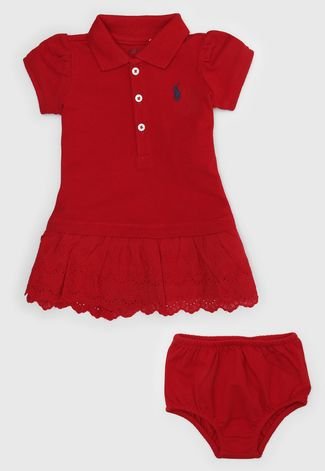 Vestido Polo Ralph Lauren Infantil Logo Vermelho