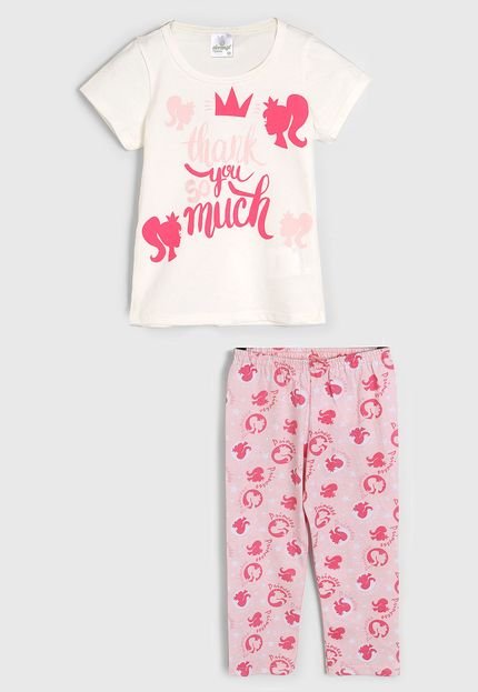 Pijama Abrange Longo Infantil Full Print Off-White/Rosa - Marca Abrange