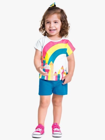 Conjunto Infantil Menino Camiseta   Bermuda Kyly Azul - Marca Kyly