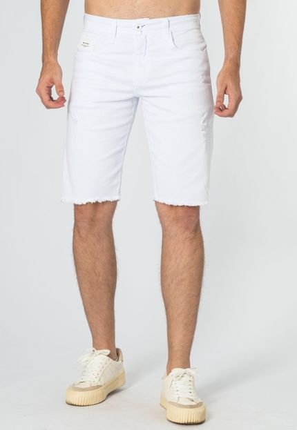 Bermuda Jeans Masculina Branca Desfiada Com Bolso Premium - Marca Zafina