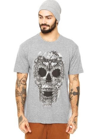 Camiseta Blunt Floral Skull Cinza