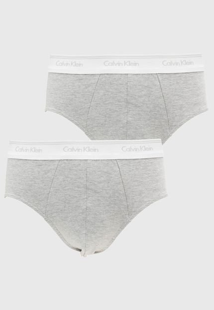 Kit 2pçs Cueca Calvin Klein Underwear Slip Logo Cinza - Marca Calvin Klein Underwear