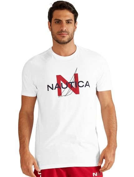 Camiseta Nautica Masculina Custom Graphic Logo Sail Branca - Marca Nautica