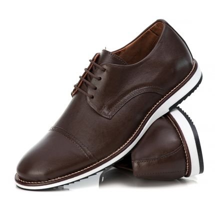 Sapato Oxford Casual Masculino Brogue Premium Couro Confort Bege - Marca Mr Light