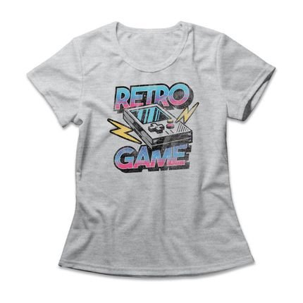 Camiseta Feminina Retro Game - Mescla Cinza - Marca Studio Geek 