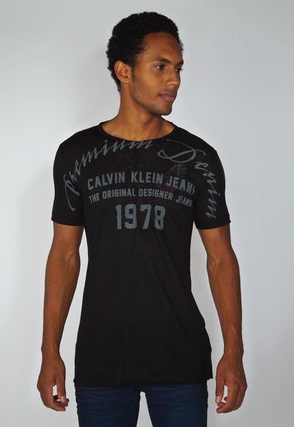 Camiseta Linho Calvin Klein Jeans Designer Preta - Marca Calvin Klein Jeans