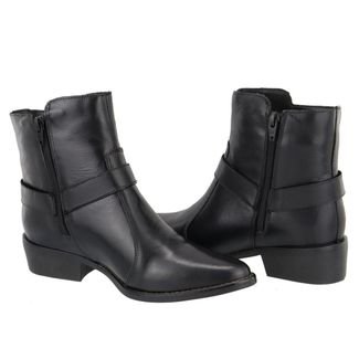 Bota em Couro Feminina Cano Baixo Bico Fino Preto Tellini Store