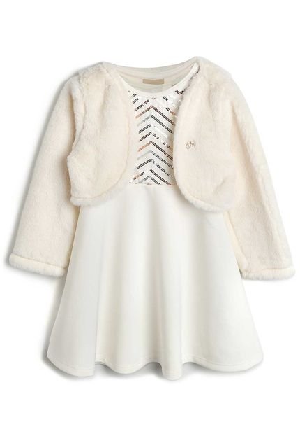Vestido Milon Infantil Paetê Off-White - Marca Milon