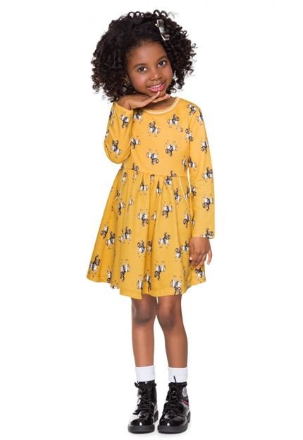 Vestido Estampado Manga Longa Milon Amarelo - Marca Milon