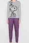 Pijama Snoopy by Fiveblu Xadrez Cinza/Vinho - Marca Snoopy by Fiveblu