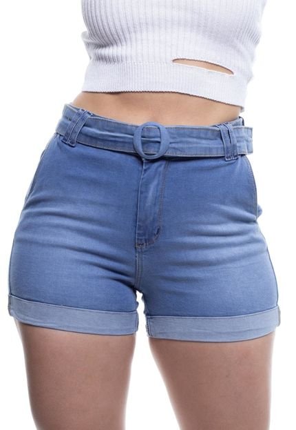 Shorts Jeans Feminino Curto Com Cinto e Barra Dobrada Crocker - Marca Crocker