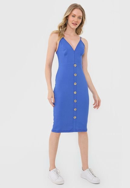 Vestido Colcci Midi Canelado Azul - Marca Colcci