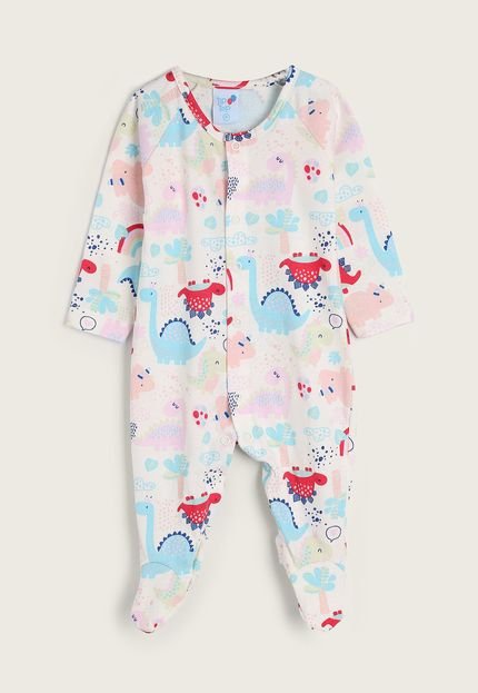 Pijama Infantil Tip Top Longo Peça Única Dinossauros Branco - Marca Tip Top