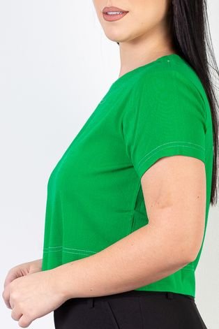 Blusa cropped feminina com detalhes em costuras 34025 - Verde