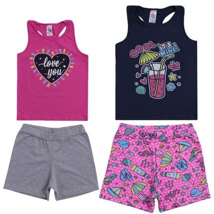 Roupas Infantil de Menina Feminina Regatas e Shorts de Cotton Kit 2 Conjuntos de Verão - Marca Alikids