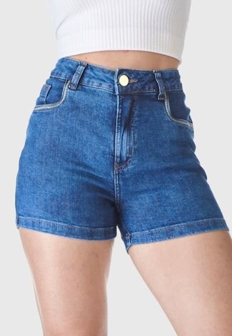 Shorts HNO Jeans Curto Liso Com Elastano Azul