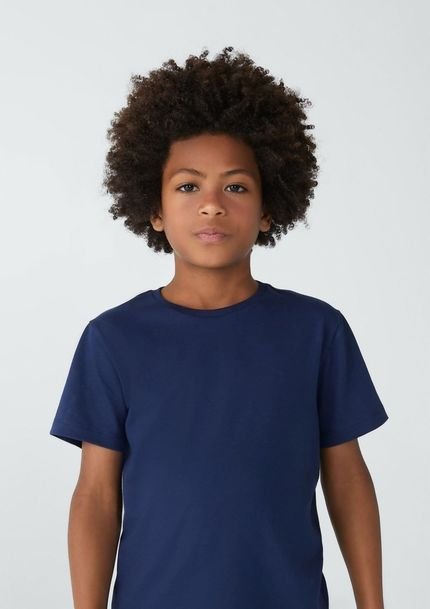 Camiseta Básica Infantil Menino Manga Curta Slim Tam 1 A 16 - Azul - Marca Hering