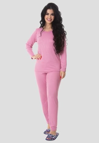 Kit 2 Pijama Longo Suede Inverno Feminino MdMix Verde e Rosa