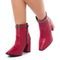 Bota Feminina Cano Curto Salto Alto Bico Quadrado Elegante Vermelho Com Strass - Marca Stessy Shoes