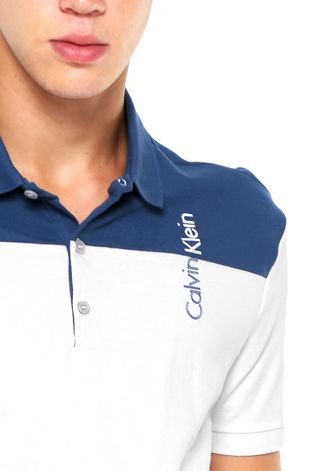 Camisa Polo Calvin Klein Recortes Branca/Azul
