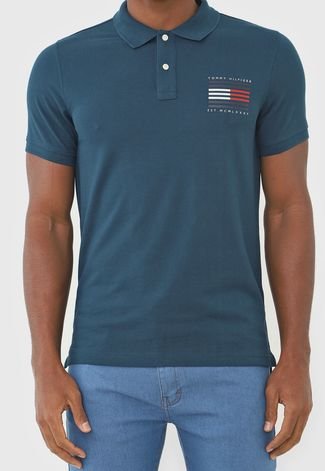 Camisa Polo Tommy Hilfiger Slim Logo Azul-Marinho