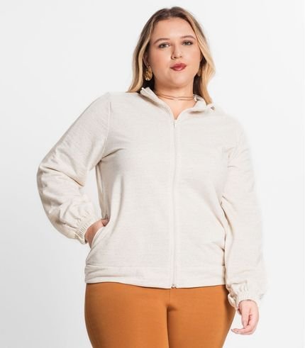 Jaqueta Plus Size Feminina Moletinho Secret Glam Bege - Marca Secret Glam