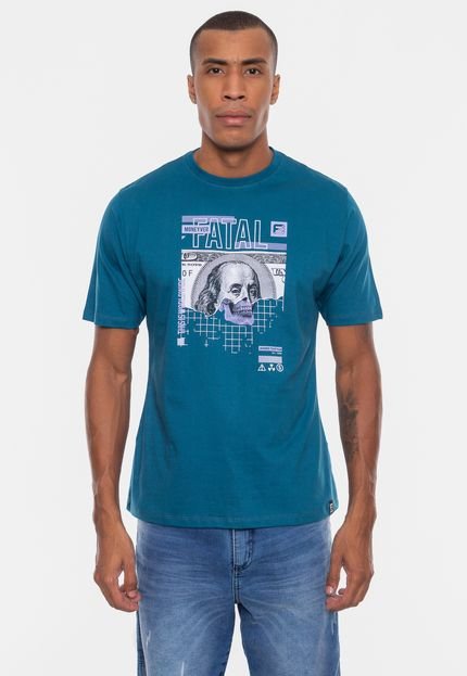 Camiseta Fatal Estampada Money Azul Tempestade - Marca Fatal