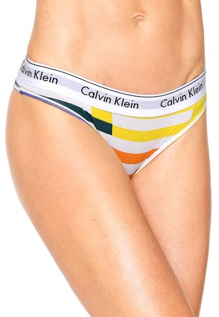 Calcinha Calvin Klein Biquíni Listras Branca/Amarelo - Marca Calvin Klein Underwear